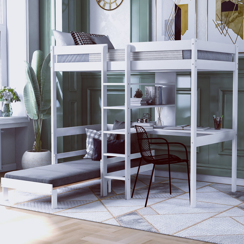 Isabelle & Max™ Peasley Twin Loft Bed with Desk and Shelves Wayfair